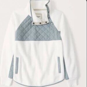Abercrombie Asymmetrical Snap Fleece White and Blue